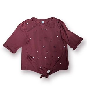 Short sleeve pearl studded tie too